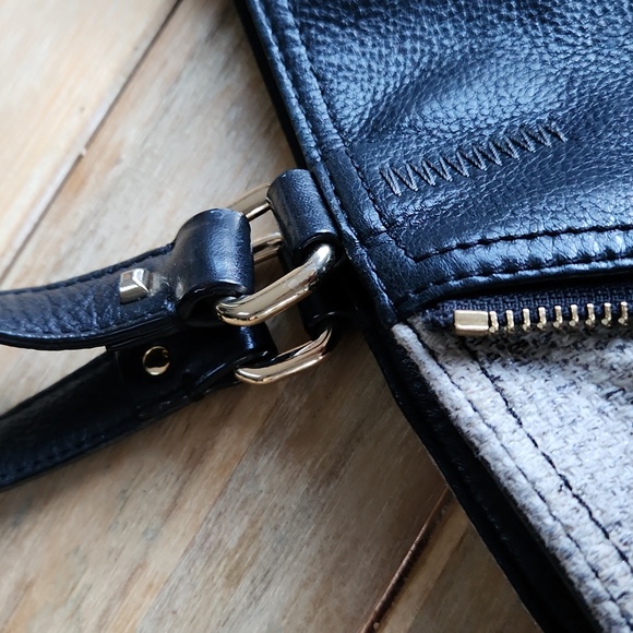 Stella & Dot Black Leather Purse Shoulder Bag Snakeskin Detail Sides - Picture 17 of 17